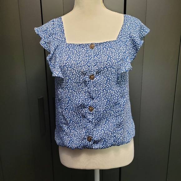 Sienna Sky Tops - Sienna Sky blue floral blouse with ruffle sleeves